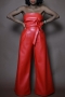 s-5xl plus size slight stretch pu leather tube design with belt stylish jumpsuit_Red