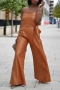 s-5xl plus size slight stretch pu leather tube design with belt stylish jumpsuit_Red_Brown