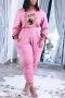 plus size slight stretch bee letter fixed printing nipped waist jumpsuit_Black_Dark Green_Pink
