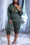 plus size slight stretch bee letter fixed printing nipped waist jumpsuit_Black_Dark Green