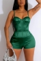 plus size 4 colors slight stretch padded backless sling zip-up sexy playsuit_Black_Gold_Silver_Green