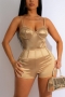 plus size 4 colors slight stretch padded backless sling zip-up sexy playsuit_Black_Gold