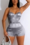 plus size 4 colors slight stretch padded backless sling zip-up sexy playsuit_Black_Gold_Silver