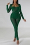plus size 4 colors mesh stitching slight stretch shoulder padded sexy jumpsuit_Black_White_Red_Green
