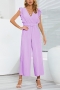 plus size slight stretch 5 colors ruffle wide-leg stylish jumpsuit with belt_Black_White_Blue_Green_Light Purple