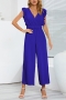 plus size slight stretch 5 colors ruffle wide-leg stylish jumpsuit with belt_Black_White_Blue