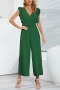 plus size slight stretch 5 colors ruffle wide-leg stylish jumpsuit with belt_Black_White_Blue_Green