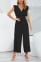 plus size slight stretch 5 colors ruffle wide-leg stylish jumpsuit with belt_Black