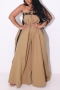 casual non-stretch 3 colors tube design wide-leg loose jumpsuit with belt_Black_Sky Blue_Khaki