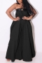 casual non-stretch 3 colors tube design wide-leg loose jumpsuit with belt_Black