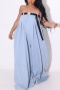 casual non-stretch 3 colors tube design wide-leg loose jumpsuit with belt_Black_Sky Blue