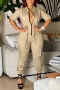 casual plus size non-stretch solid color zip-up pocket drawstring jumpsuit_Blue_Orange_Khaki 