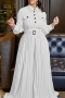casual plus size non-stretch button pocket zip-up belt pleated wide leg jumpsuit_White