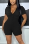 casual plus size 4 colors slight stretch slim playsuit_Black