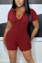 casual plus size 4 colors slight stretch slim playsuit_Black_Gray_Rose Red