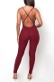 sexy plus size high stretch 5 colors padded backless cross sling skinny jumpsuit_Black_White_Gray_Rose Red
