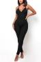 sexy plus size high stretch 5 colors padded backless cross sling skinny jumpsuit_Black