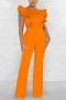 sexy plus size slight stretch 5 colors orange backless hollow ruffle jumpsuit_Black_Red_Orange