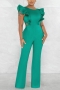 sexy plus size slight stretch 5 colors orange backless hollow ruffle jumpsuit_Black_Red_Orange_Green