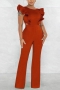 sexy plus size slight stretch 5 colors orange backless hollow ruffle jumpsuit_Black_Red
