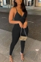 sexy plus size slight stretch ribbed knit padded crosses sling backless jumpsuit_Black