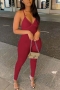 sexy plus size slight stretch ribbed knit padded crosses sling backless jumpsuit_Black_White_Gray_Rose Red