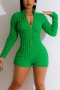 casual plus size slight stretch simple solid color 4 colors slim zip-up playsuit_Black_White_Magenta_Green