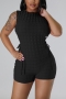 sexy plus size slight stretch 4 colors hollow lace-up playsuit_Black