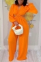 sexy 3 colors stretch long sleeve backless wide-leg jumpsuit_Pink_Orange