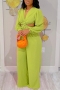sexy 3 colors stretch long sleeve backless wide-leg jumpsuit_Pink_Orange_Green