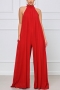 plus size casual non-stretch 4 colors halter-neck button jumpsuit_Black_White_Red