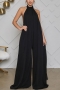 sexy non-stretch chiffon 11 colors halter-neck jumpsuit_Black