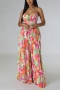 sexy 4 colors slight stretch floral print hollow tube design wide-leg jumpsuit_Orange