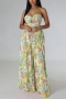 sexy 4 colors slight stretch floral print hollow tube design wide-leg jumpsuit_Orange_Green