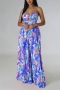 sexy 4 colors slight stretch floral print hollow tube design wide-leg jumpsuit_Orange_Green_Blue
