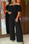 casual non-stretch solid color off-shoulder waist straight leg jumpsuit_Black
