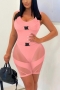 sexy plus size stretch 5 colors mesh stitching release buckle skiny playsuit_Black_White_Pink