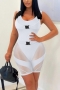 sexy plus size stretch 5 colors mesh stitching release buckle skiny playsuit_Black_White