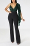 sexy slight stretch plus size sequins deep v zip-up stylish jumpsuit_Black_Dark Green