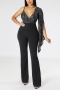 sexy slight stretch plus size sequins deep v zip-up stylish jumpsuit_Black