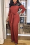 stylish slight stretch lace patchwork zip-up belt straight jumpsuit_Black_Blue_Reddish Brown