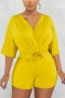 casual plus size slight stretch 6 colors v-neck drawstring playsuit_White_Rose Red_Magenta_Yellow