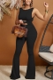 sexy plus size high-stretch 4 colors hollow kink jumpsuit_Black