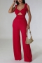 sexy plus size stretch solid color cutout backless zip-up jumpsuit_Red