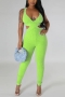 sexy plus size 5 colors stretch cutout ribbed knit low-cut slim jumpsuit_Black_Magenta_Light Green