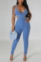 sexy plus size 5 colors stretch cutout ribbed knit low-cut slim jumpsuit_Black_Magenta_Light Green_Blue