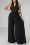 sexy solid color stretch double breasted backless wide-leg jumpsuit(with belt)_Black
