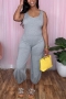 sexy plus size stretch solid color sleeveless jumpsuit_Black_Gray