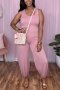 sexy plus size stretch solid color sleeveless jumpsuit_Black_Gray_Pink