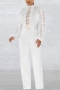 sexy plus size 6 colors stretch hollow long sleeve with belt jumpsuit_Black_White